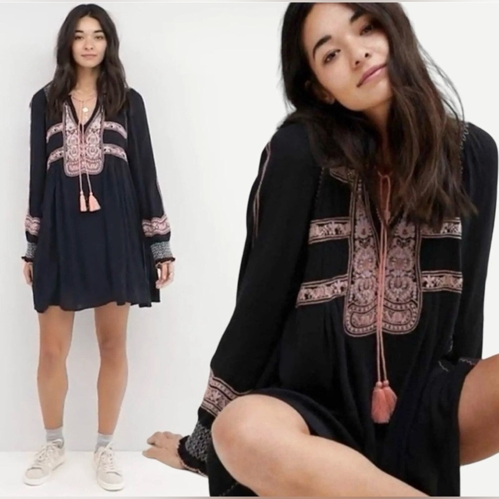 NWOT Free People ๐ค Small Wind Willow Embroidered Tunic Dress Black New $128 Ret - Picture 14 of 15